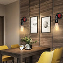 Industrial black water pipe wall lamp bedroom red valve light