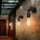 Industrial black water pipe wall lamp bedroom red valve light