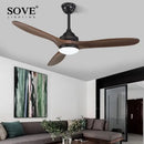 Industrial black wood ceiling fan living room remote control dc