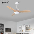 Industrial black wood ceiling fan living room remote control dc
