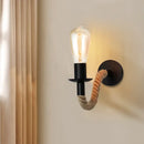 Industrial black & wood hemp rope wall lamp bedroom sconce