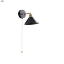 Industrial black wood led wall sconce with brass accent stair light