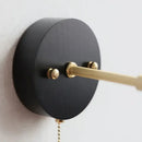 Industrial black wood led wall sconce with brass pull chain bedroom light