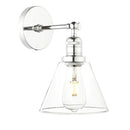 Industrial black wrought iron wall lamp with clear glass shade bedroom