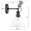 Industrial black wrought iron wall lamp with clear glass shade bedroom