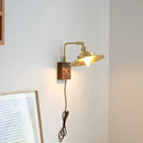 Industrial brass and walnut led wall light bedroom sconce