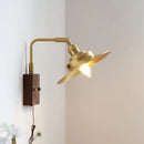 Industrial brass and walnut led wall light bedroom sconce