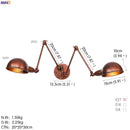 Industrial brass dual head adjustable wall sconce bedroom wall lamp