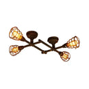 Industrial brass intersecting piping ceiling light dining room cage