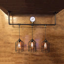 Industrial bronze linear hanging light with pressure gauge kitchen island