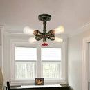Industrial bronze semi flush foyer light with decorative valve bulb base