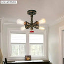 Industrial bronze semi flush foyer light with decorative valve bulb base