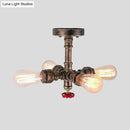 Industrial bronze semi flush foyer light with decorative valve bulb base