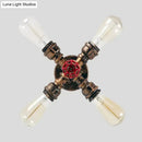 Industrial bronze semi flush foyer light with decorative valve bulb base