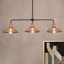 Industrial cage flared black and brass pendant light dining room