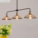 Industrial cage flared black and brass pendant light dining room