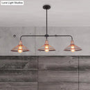 Industrial cage flared black and brass pendant light dining room