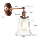 Industrial copper wall light with clear glass shade bedroom sconce