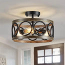 Industrial farmhouse chandelier wood & black metal dining room light