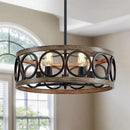 Industrial farmhouse chandelier wood & black metal dining room light