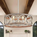Industrial farmhouse circular chandelier wood grain dining room light