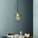 Industrial glass and wood pendant light kit with exposed bulb dining room