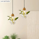 Industrial glass and wood pendant light kit with exposed bulb dining room