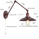 Industrial gold fluted wall lamp with pull chain switch bedroom sconce