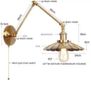 Industrial gold fluted wall lamp with pull chain switch bedroom sconce