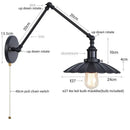Industrial gold fluted wall lamp with pull chain switch bedroom sconce