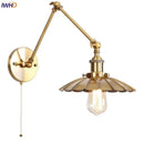 Industrial gold fluted wall lamp with pull chain switch bedroom sconce