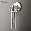 Industrial gold glass wall lamp bedroom sconce with clear shade