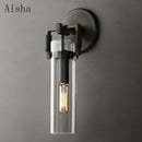 Industrial gold glass wall lamp bedroom sconce with clear shade