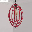 DecorBites™ Industrial Gray/Red Oval Cage Hanging Pendant Light with Adjustable Chain - 1 Bulb - Ideal for Restaurants, Metallic Design