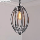 DecorBites™ Industrial Gray/Red Oval Cage Hanging Pendant Light with Adjustable Chain - 1 Bulb - Ideal for Restaurants, Metallic Design