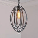 DecorBites™ Industrial Gray/Red Oval Cage Hanging Pendant Light with Adjustable Chain - 1 Bulb - Ideal for Restaurants, Metallic Design