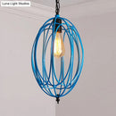 DecorBites™ Industrial Gray/Red Oval Cage Hanging Pendant Light with Adjustable Chain - 1 Bulb - Ideal for Restaurants, Metallic Design