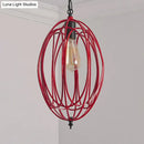 DecorBites™ Industrial Gray/Red Oval Cage Hanging Pendant Light with Adjustable Chain - 1 Bulb - Ideal for Restaurants, Metallic Design