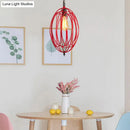 DecorBites™ Industrial Gray/Red Oval Cage Hanging Pendant Light with Adjustable Chain - 1 Bulb - Ideal for Restaurants, Metallic Design
