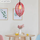 DecorBites™ Industrial Gray/Red Oval Cage Hanging Pendant Light with Adjustable Chain - 1 Bulb - Ideal for Restaurants, Metallic Design