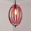 DecorBites™ Industrial Gray/Red Oval Cage Hanging Pendant Light with Adjustable Chain - 1 Bulb - Ideal for Restaurants, Metallic Design