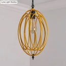 DecorBites™ Industrial Gray/Red Oval Cage Hanging Pendant Light with Adjustable Chain - 1 Bulb - Ideal for Restaurants, Metallic Design
