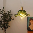 Industrial green petal glass pendant light dining room copper socket