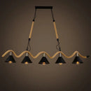 Industrial hemp rope pendant light with four black shades kitchen