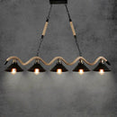 Industrial hemp rope pendant light with four black shades kitchen