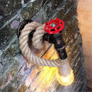 Industrial hemp rope wall lamp with red valve for kitchen living room
