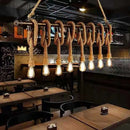 Industrial hemp rope wood chandelier dining room light fixture