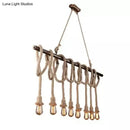 Industrial hemp rope wood chandelier dining room light fixture