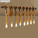 Industrial hemp rope wood chandelier dining room light fixture