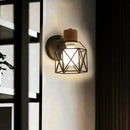 Industrial iron cage wall light bedroom black metal sconce